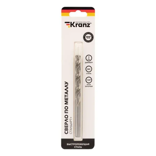 Сверло по металлу 7мм "Стандарт+" (P6M5 M-2) DIN 338 (блист.1шт) Kranz KR-91-0530 фото 3