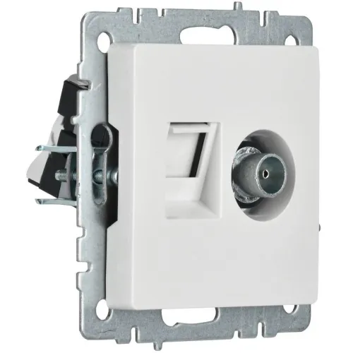 Розетка компьютерная + телевизионная 2-м Brite РТВ/РК12-БрБ RJ45 кат.5E + TV механизм бел. IEK BR-AK20-1-K01 фото 5