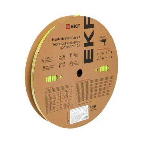 Трубка термоусадочная ТУТ нг 6/3 желт./зел. (уп.100м) EKF tut-6-yg