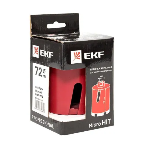 Коронка алмазная для дрелей с микроударом DCH-72MH Micro Hit Laser M16 Professional EKF dch-72-mh-m16 фото 2