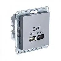 Розетка USB AtlasDesign тип A+C 45Вт QC PD высокоскор. ЗУ механизм сталь SE ATN000929