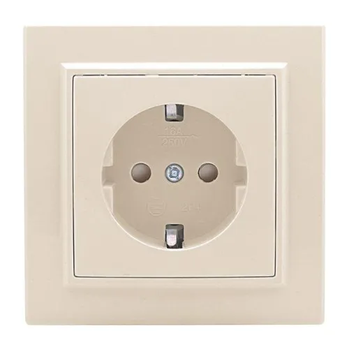 Розетка 1-м СП Минск 16А IP20 с заземл. защ. шторки беж. EKF ERR16-028-200