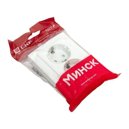 Розетка 2-м СП Минск 16А IP20 с заземл. защ. шторки бел. Basic EKF ERR16-128-100 фото 4