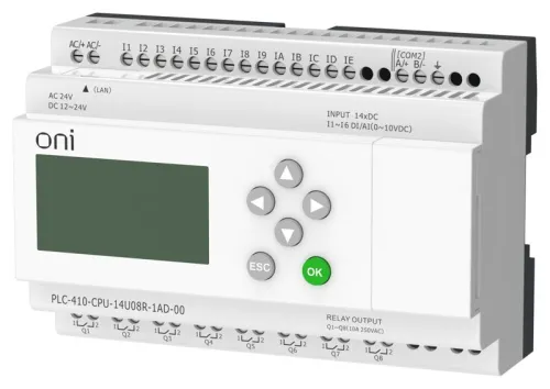 Модуль ЦПУ ПЛК 410 8 DI 6 UI (0-10В/DI) 8 RO 12В-24В DC или 24В AC с Ethernet портом с экраном ONI PLC-410-CPU-14U08R-1AD-00 фото 5