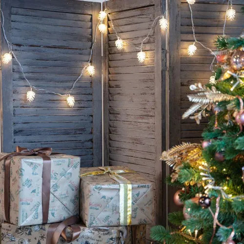 Гирлянда светодиодная "Шишки" 5м 30LED тепл. бел. 1.8Вт IP20 с контроллером 8 режимов провод ПВХ прозр. Neon-Night 303-069 фото 2