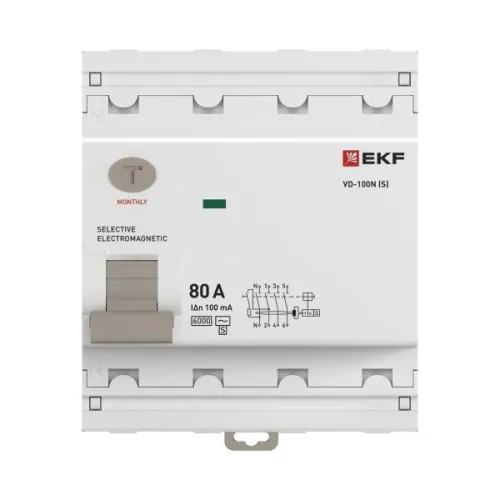 Выключатель дифференциального тока 4п 80А 100мА тип AC 6кА ВД-100N (S) электромех. PROxima EKF E1046MS80100 фото 2