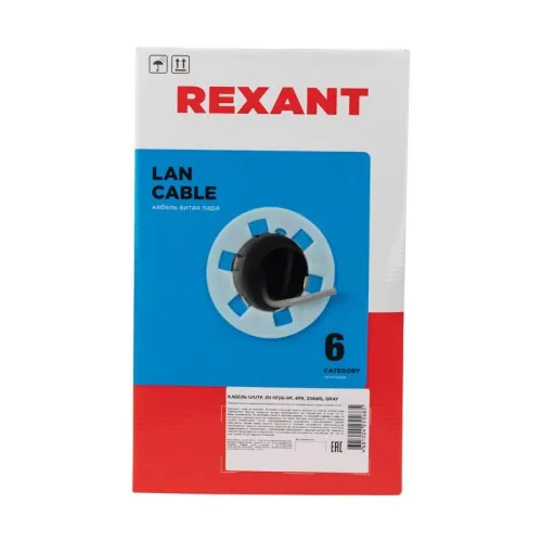 Кабель витая пара U/UTP кат.6 4х2х23AWG CU LSZH нг(А)-HF INDOOR SOLID сер. (305м) Rexant 01-0067 фото 4