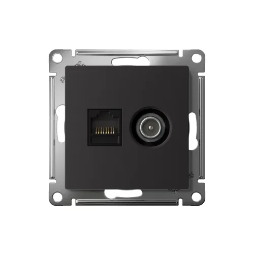 Розетка компьютерная + телевизионная 2-м СП AtlasDesign RJ45 кат.5E + TV механизм карбон SE ATN001089 фото 2