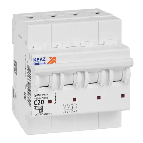 Выключатель автоматический модульный 4п C 20А OptiDin BM63-4C20-4.5-УХЛ3 КЭАЗ 326822