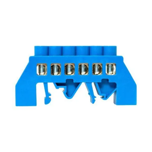 Шина нулевая N 8х12 6 отверстий синий нейлоновый корпус комбинированный латунь розн. стикер PROxima EKF sn0-125-6-dn-r фото 6