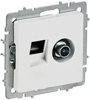 Розетка 2-м BRITE РТВ/РК12-БрАБ TV+RJ45 кат.5E механизм арктич. бел. IEK BR-AK20-1-K91