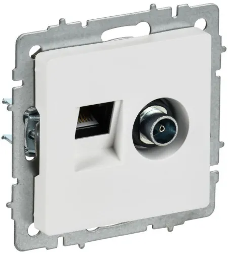 Розетка 2-м BRITE РТВ/РК12-БрАБ TV+RJ45 кат.5E механизм арктич. бел. IEK BR-AK20-1-K91
