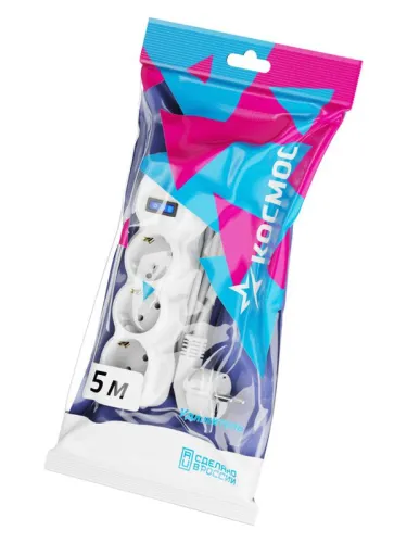 Удлинитель 3х5м с заземл. 10А IP20 ПВС 3х0.75 с выкл. КОСМОС YKsm5m-3g-Z-V(10A)P фото 2