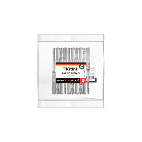 Бур по бетону 6x110мм SDS PLUS (уп.10шт) Kranz KR-91-0006-4 фото 6