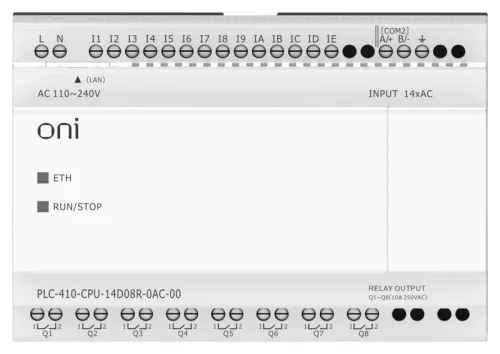 Модуль ЦПУ ПЛК 410 14 DI 8 RO 220В AC с Ethernet портом без экрана ONI PLC-410-CPU-14D08R-0AC-00 фото 7