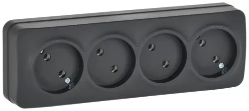 Розетка 4-м ОП GLORY РС24-2-ХЧм 10А без заземл. без защ. шторок черн. матов. IEK ERH40-K02M-10