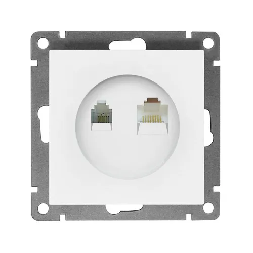 Розетка компьютерная + телефонная 2-м СП Афина механизм бел. Universal A0052