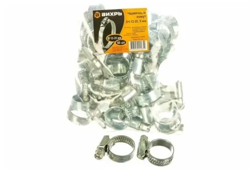 Хомут металлический червячный 12-20 9мм (уп.50шт) Вихрь 73/9/1/21 фото 2