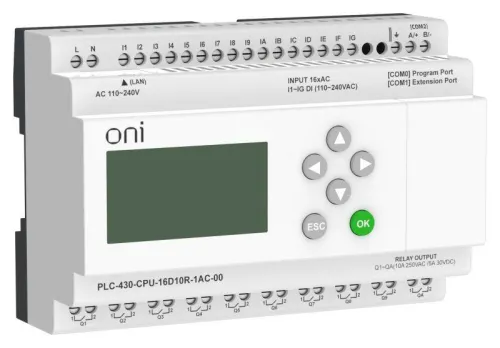 Модуль ЦПУ ПЛК 430 16 DI 10 RO 220В AC с Ethernet портом с экраном ONI PLC-430-CPU-16D10R-1AC-00 фото 2