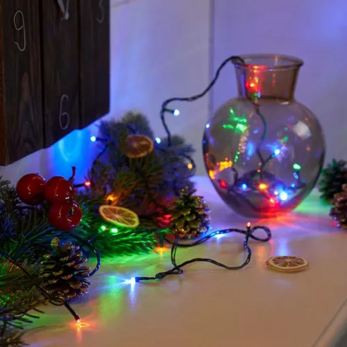 Гирлянда светодиодная "Твинкл Лайт" 4м 25LED мультиколор 4.8Вт 220-240В IP20 с контроллером 8 режимов провод ПВХ темн. зел. Neon-Night 303-019 фото 11