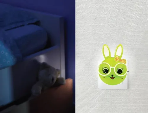 Светильник светодиодный NL-241 "Зайцы очкарики" 220В ночник с выкл. зел. Camelion 13816 фото 6