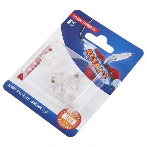 Разъем телефонный RJ11 6P4C под обжим (блист.5шт) Rexant 06-0080-A5 фото 2