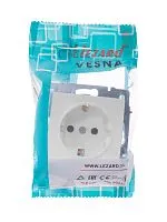 Розетка 1-м СП Vesna с заземл. защ. шторки ПБТ механизм бел. LEZARD 742-0288-124B
