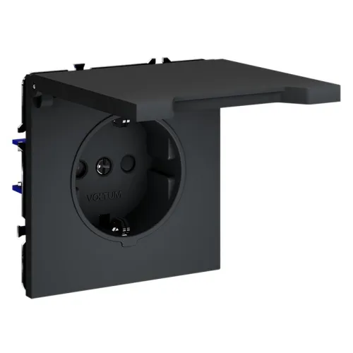 Розетка 1-м СП S70 16А с заземл. защ. шторки + крышка механизм графит Voltum VLS040307 фото 2