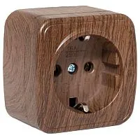 Розетка 1-м ОП Минск 16А IP20 с заземл. темн. дерево EKF EGR16-028-40