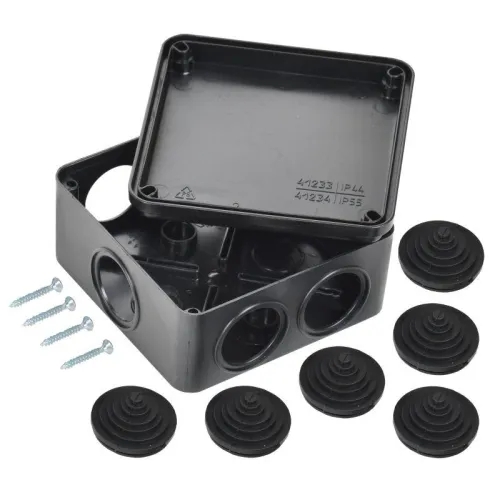 Коробка распаячная КМ41233 100х100х50мм IP44 6 вводов черн. IEK UKO11-100-100-050-K02-44 фото 2