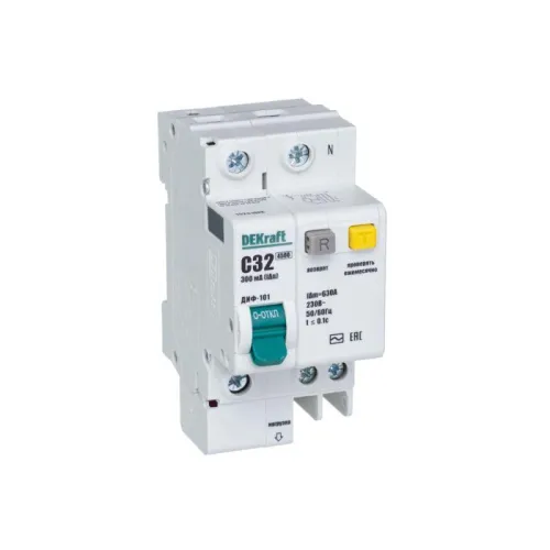 Выключатель автоматический дифференциального тока 2п (1P+N) C 32А 300мА тип AC ДИФ-101 со встроен. защит. от сверхтоков DEKraft 15241DEK