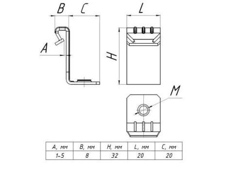 Зажим балочный вертикальный 1-5мм с отгибом и резьбой М6 EKF VBZ1-5-M6G фото 2