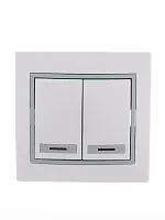 Выключатель 2-кл. СП Mira 10А IP20 с подсветкой с сер. вставкой бел. LEZARD 701-0215-112