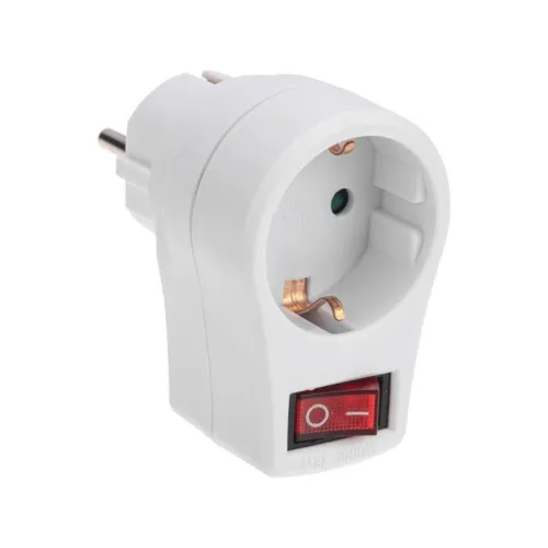 Адаптер сетевой 16А с выключателем с заземл. защ. шторки бел. Rexant 11-1084