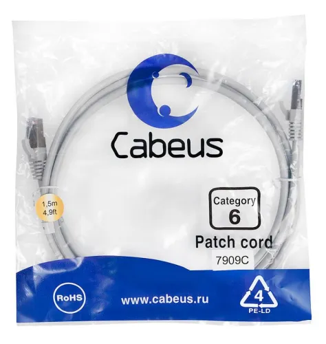Патч-корд F/UTP кат.6 PC-FTP-RJ45-Cat.6-1.5m-LSZH 2xRJ45/8p8c экранир. LSZH 1.5м сер. Cabeus 7909c