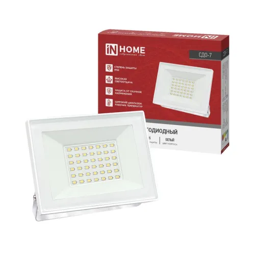 Прожектор светодиодный СДО-7 50Вт 4000К IP65 230В бел. IN HOME 4690612064376