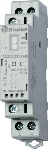 Контактор модульный 1NO + 1NC 25А AgNi 230В AC/DC 17.5мм IP20 опции: мех. индикатор + LED FINDER 223202301520