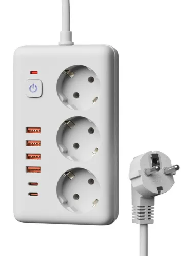 Удлинитель с сетевым фильтром 3х3м 10А 4USB + 2USBC 2500Вт ПВС 3х1 прямоуг. бел. КОСМОС FKsm3m-3gPF(W)USB фото 2