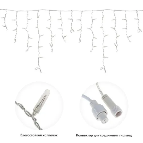 Гирлянда светодиодная "Айсикл" (бахрома) 4.8х0.6м 176LED бел. 230В IP65 эффект мерцания провод ПВХ прозр. нужен шнур 303-500-1 Neon-Night 255-185 фото 2