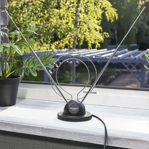 Антенна ТВ комнатная RX-100 телескопич. на подставке с кольцом VHF; UHF 47-860MHz REXANT 34-0100 фото 2