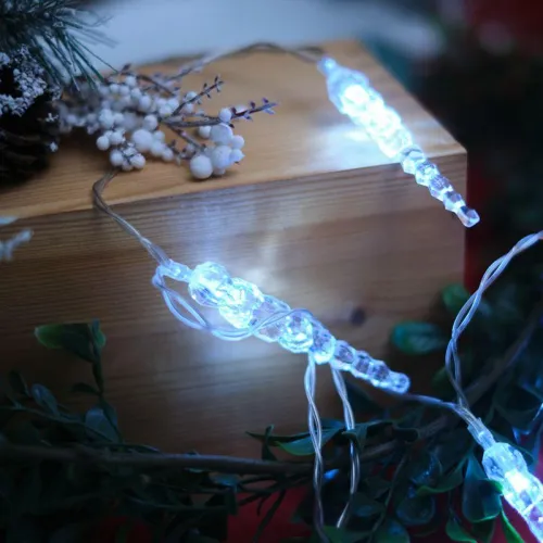Гирлянда светодиодная "Сосульки" 1.5м 10LED бел. 0.1Вт IP20 провод ПВХ прозр. элементы питания 2хAA (не в компл.) Neon-Night 303-094 фото 3