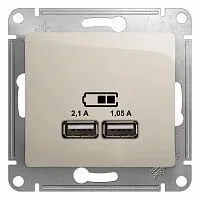 Розетка USB 2-м СП Glossa тип A+A 5В/2100мА 2х5В/1050мА механизм молочн. SE GSL000933
