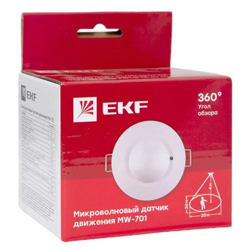Датчик движения микроволновый MW-701 1200Вт 360град. до 20м IP20 бел. PROxima EKF dd-mw-701 фото 3