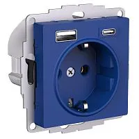 Розетка AtlasDesign 16А с 2-мя заряд. устройствами USB тип A+C 5В/2.4А/3.0А 2х5В/1.5А механизм аквамарин SE ATN001132