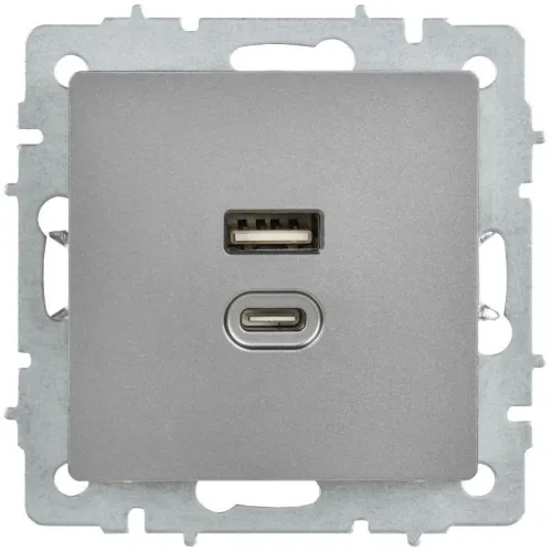 Розетка СП BRITE USB A+C 45Вт высокоск. заряд. РЮ11-2-БрС сталь IEK BR-U22-045-K46 фото 2