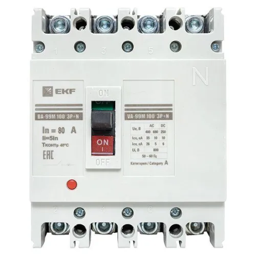 Выключатель автоматический 4п 100/80А 5In 35кА ВА-99М PROxima EKF mccb99-4P5In100-80m фото 4