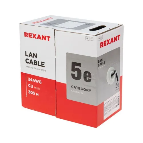 Кабель витая пара U/UTP кат.5E 4х2х24AWG CU LSZH нг(А)-HF OUTDOOR SOLID черн. (305м) Rexant 01-0065 фото 2