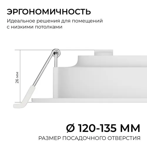 Панель светодиодная встраив. 3 ССT 15Вт 230В/50Гц 1200лм 3-4-6.5К IP44 d145х26мм круг Apeyron 06-162 фото 5