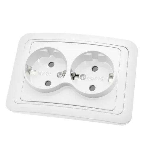 Розетка 2-м СП Валери 16А IP20 с заземл. защ. шторки бел. UNIVersal В0128x фото 2