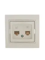 Розетка компьютерная + телефонная 2-м СП Mira RJ45 + RJ11 крем./крем.. LEZARD 701-0303-143